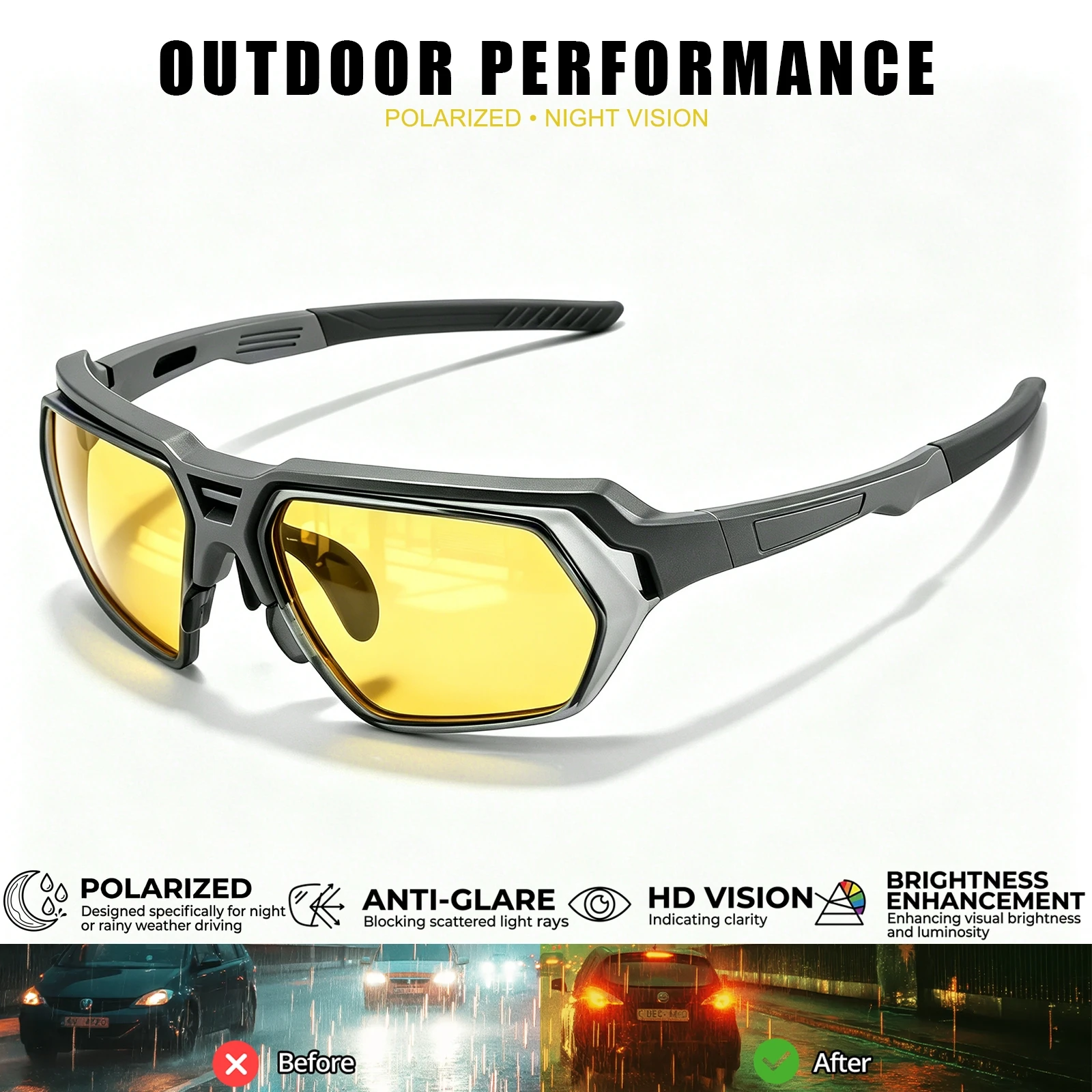 Classic Men's Photochromic Polarized Sunglasses - Adjustable Nose Pads, UV400 for Driving, Fishing & All-Weather Outdoor