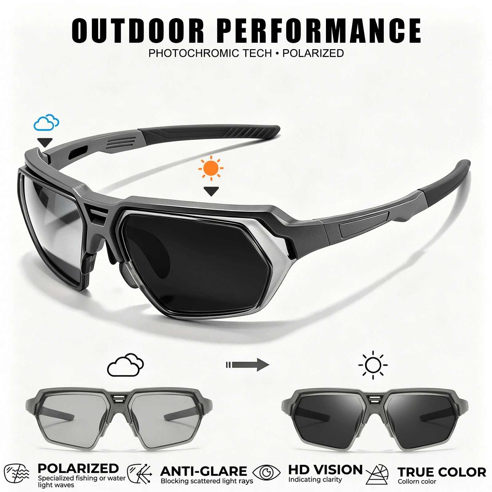 Classic Men's Photochromic Polarized Sunglasses - Adjustable Nose Pads, UV400 for Driving, Fishing & All-Weather Outdoor