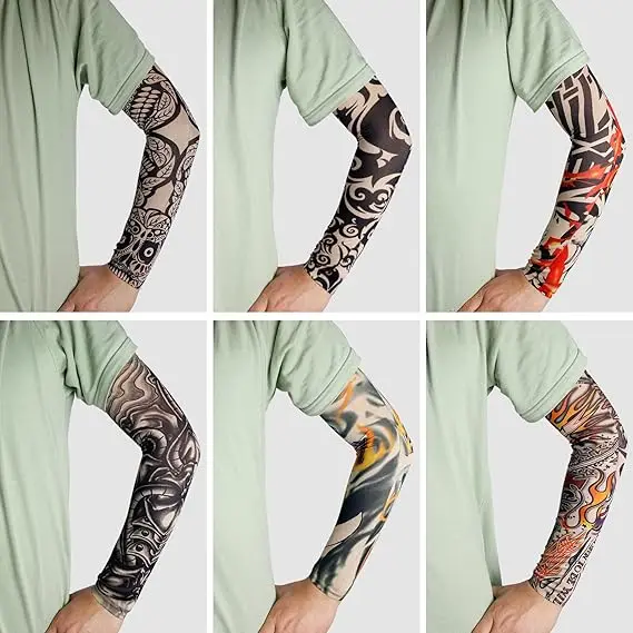 8PCS Fake Temporary Full Arm Tattoo Sleeves UV Protection Stretchy Breathable Sun Sleeves Unisex Outdoor Sports Driving Fishing
