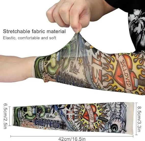 8PCS Fake Temporary Full Arm Tattoo Sleeves UV Protection Stretchy Breathable Sun Sleeves Unisex Outdoor Sports Driving Fishing