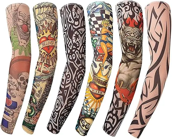 8PCS Fake Temporary Full Arm Tattoo Sleeves UV Protection Stretchy Breathable Sun Sleeves Unisex Outdoor Sports Driving Fishing