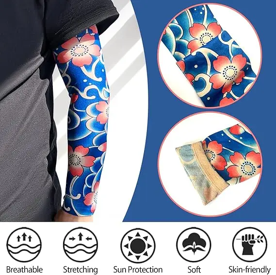 8PCS Fake Temporary Full Arm Tattoo Sleeves UV Protection Stretchy Breathable Sun Sleeves Unisex Outdoor Sports Driving Fishing