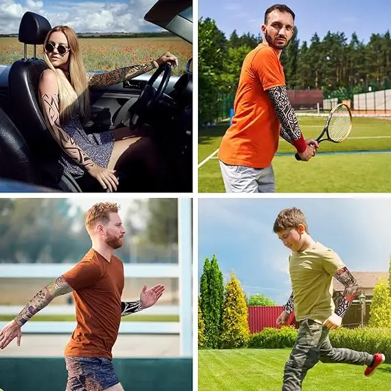 8PCS Fake Temporary Full Arm Tattoo Sleeves UV Protection Stretchy Breathable Sun Sleeves Unisex Outdoor Sports Driving Fishing