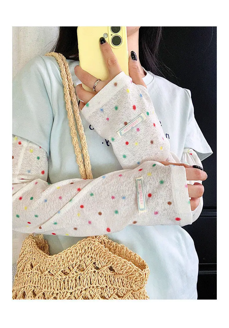 Cute Colorful Star Arm Sleeves for Women Breathable UV Protection Polka Dot Summer Driving Cycling Casual Wear Kawaii Sleeves
