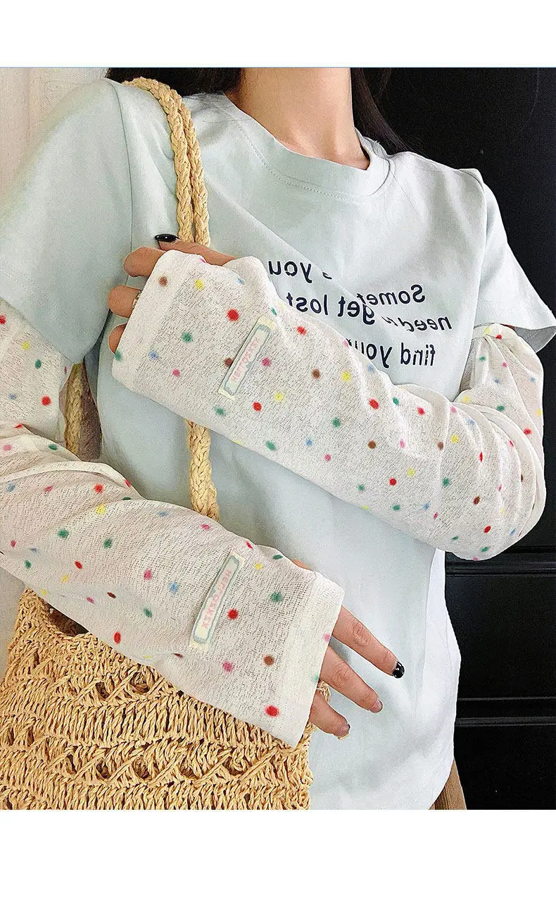 Cute Colorful Star Arm Sleeves for Women Breathable UV Protection Polka Dot Summer Driving Cycling Casual Wear Kawaii Sleeves