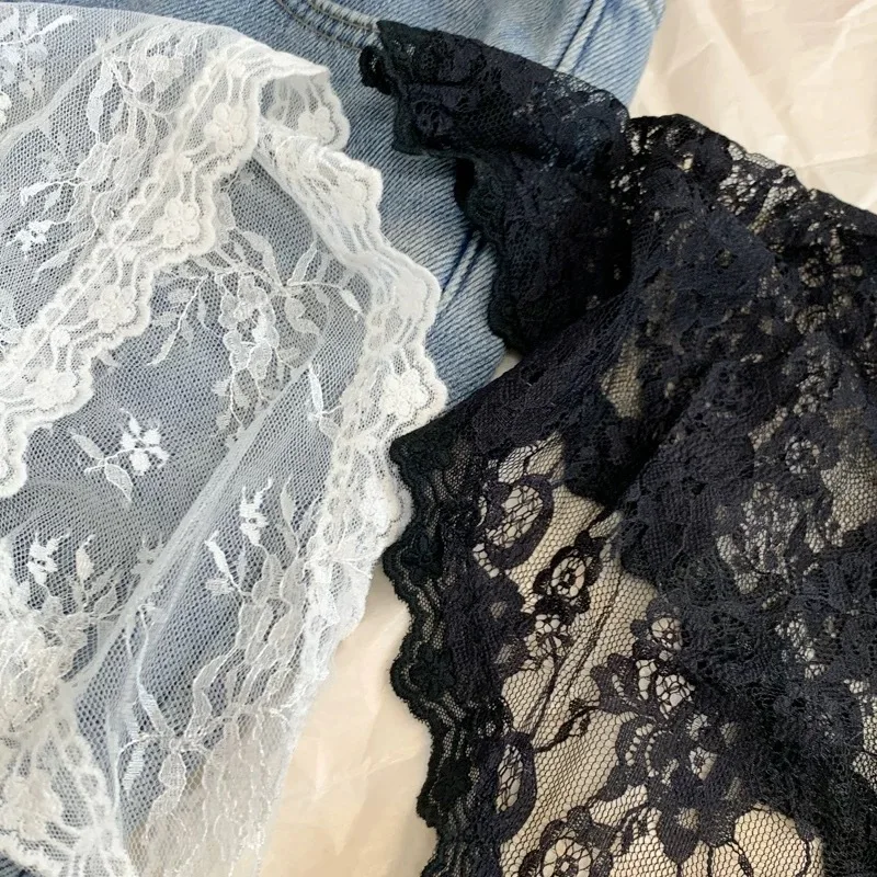 Elegant Black White Lace Head Scarf Korean Dainty Design Multi Purpose Triangle Wrap for Women Girls Chic Headband Daily Wear