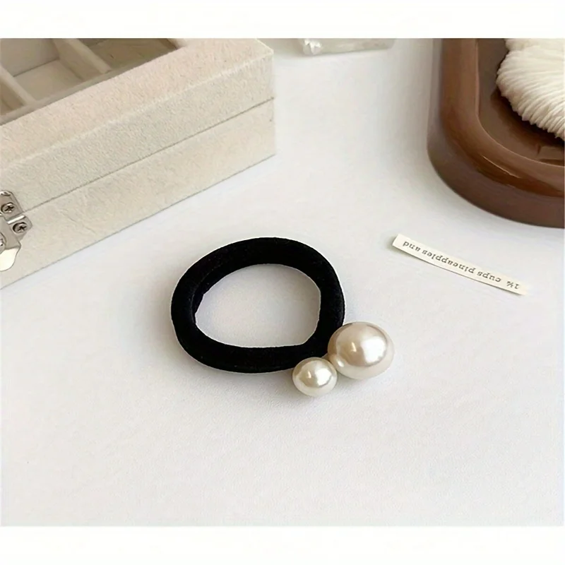 5Pcs Elegant Ladies Hair Band Suit, High Elastic Seamless Fabric, Imitation Pearl Bow Design, Ladies and Girls Love It!