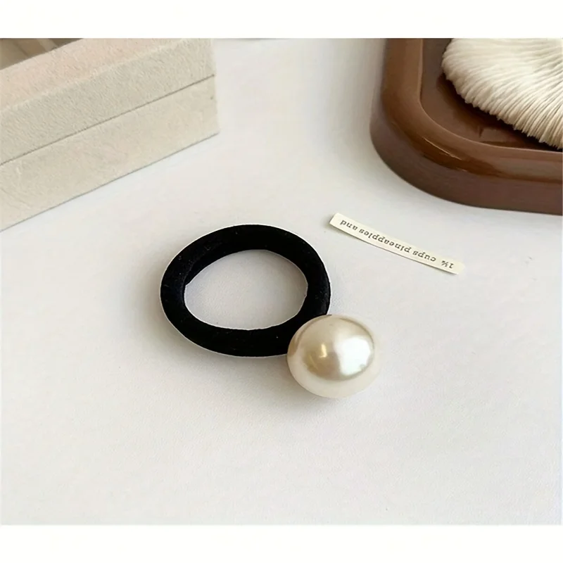 5Pcs Elegant Ladies Hair Band Suit, High Elastic Seamless Fabric, Imitation Pearl Bow Design, Ladies and Girls Love It!