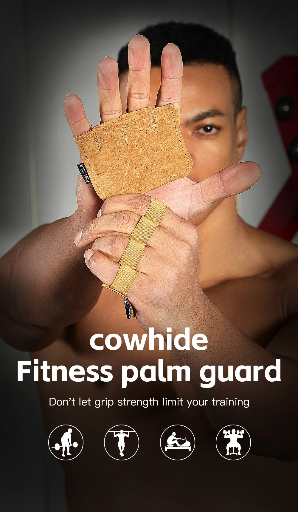 1 Pair Cowhide Weightlifting Gloves Four-finger Palm Protection Anti-slip Wear-resistant Fitness Sports Training Palm Guard