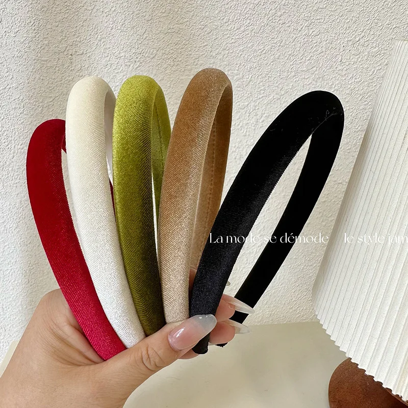 Korean Style High Sense Autumn Winter Narrow Version Gentle Texture Velvet Fine Solid Color Headband Hair Hoop Hair Accessories