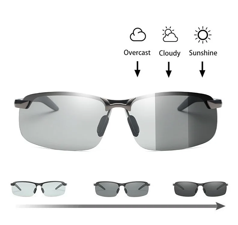 Men Photochromic Polarized Sunglasses Driving Fishing Chameleon Glasses Change Color Sun Glasses Day Night Vision Eyewear