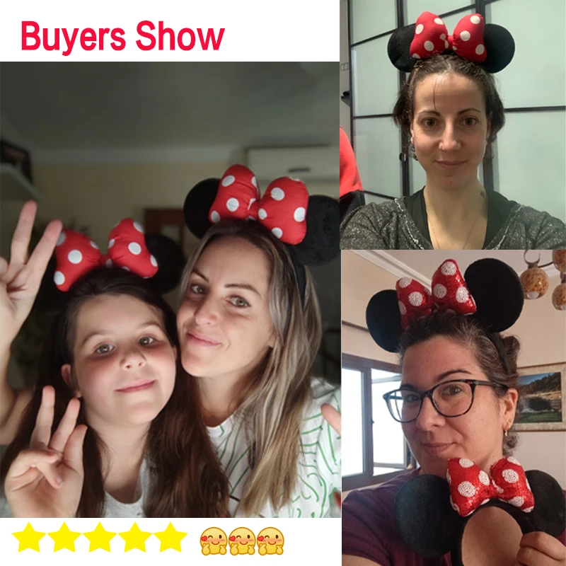 2023 Mouse Ears Headband For Girls Adults 5''Polka Dot Bow Hairband Festival Party Travel DIY Hair Accessories