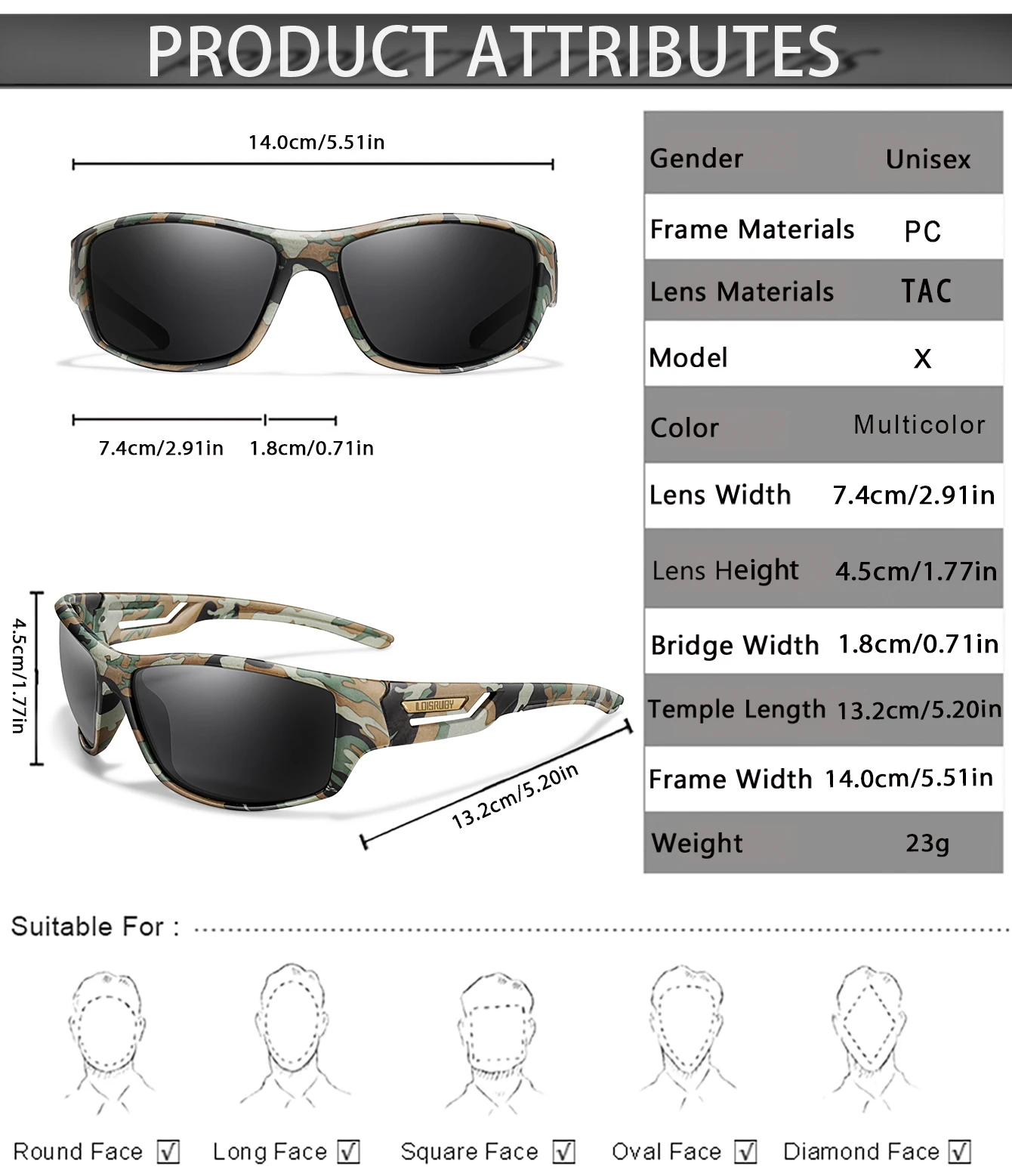 Men's Polarized Sunglasses Camo Military Style UV400 Protection for Cycling Riding Fishing Running And Driving Festival Gift