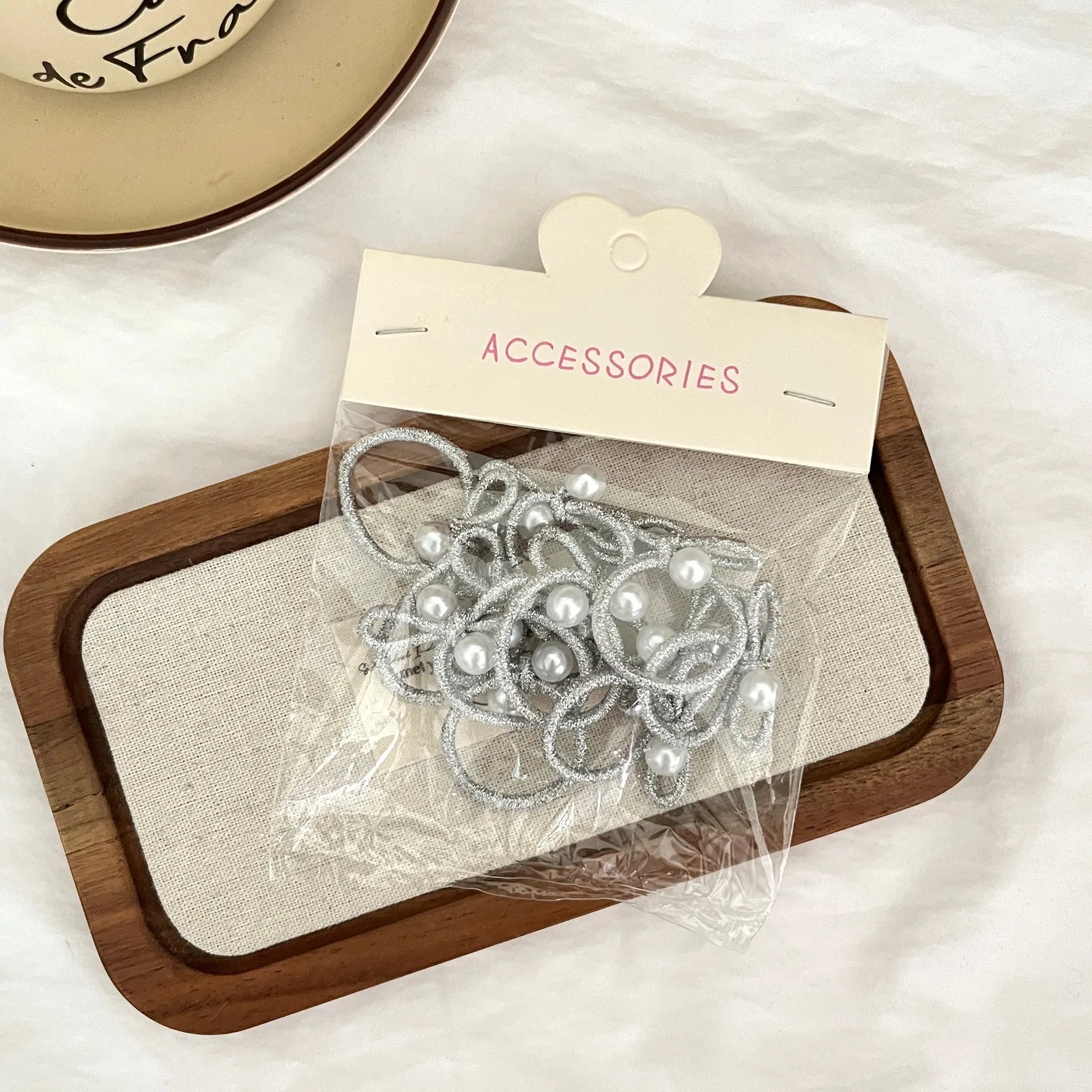10pcs children's braided rubber band Korean silver pearl bow headband without damaging hair Small Thumb Hoop Baby headband