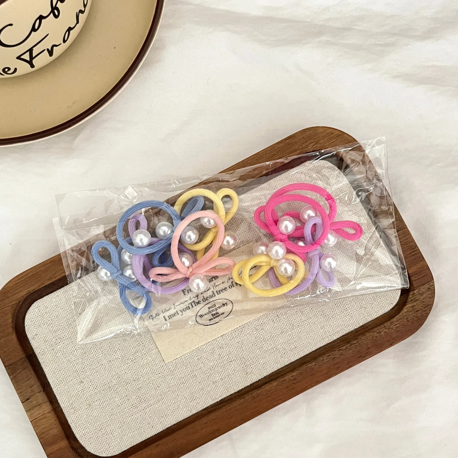 10pcs children's braided rubber band Korean silver pearl bow headband without damaging hair Small Thumb Hoop Baby headband