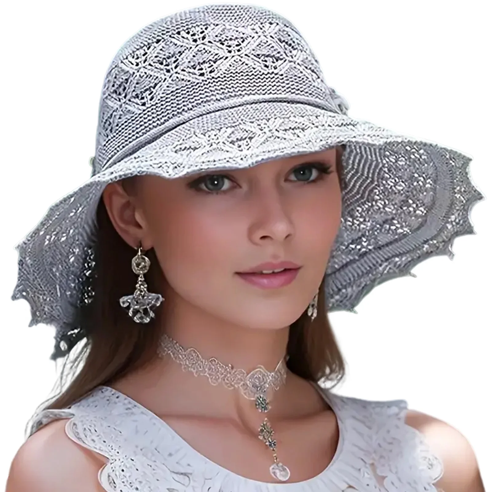Wide Brim Sun Visor Hats Women's Foldable Fisherman Hat Breathable Beach Sun Hat for Camping Traveling