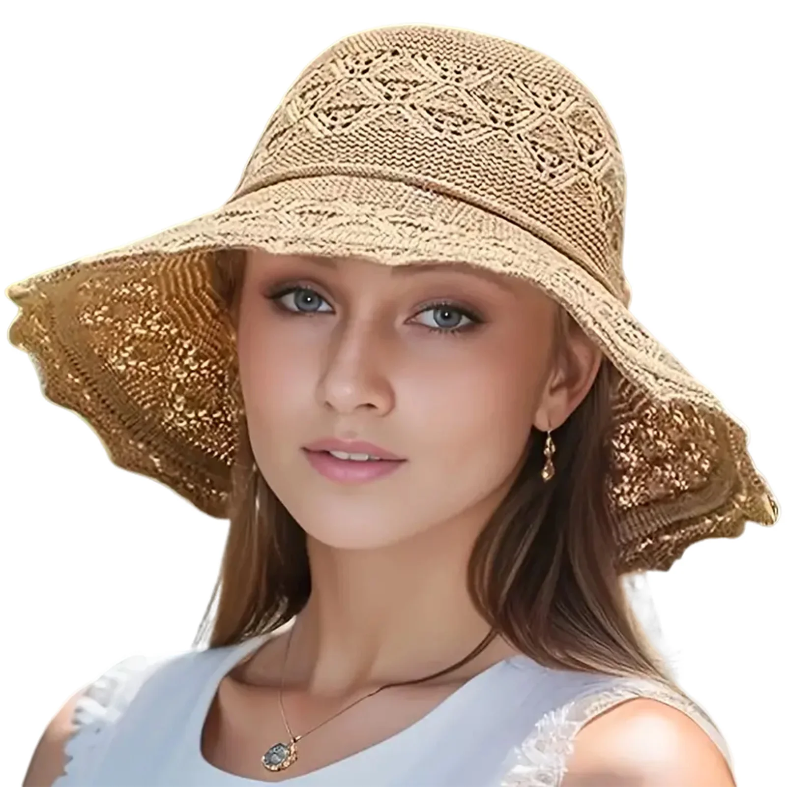 Wide Brim Sun Visor Hats Women's Foldable Fisherman Hat Breathable Beach Sun Hat for Camping Traveling
