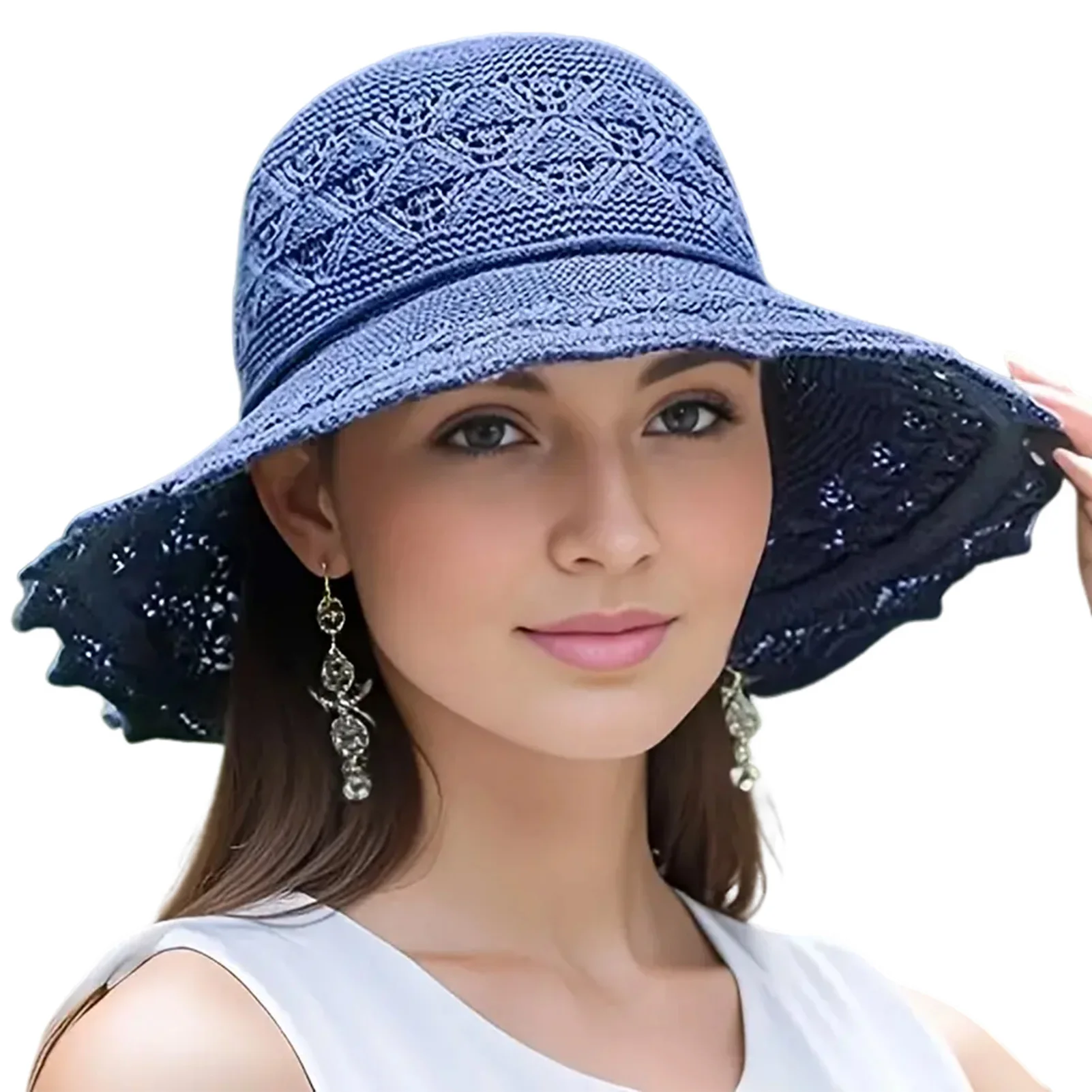 Wide Brim Sun Visor Hats Women's Foldable Fisherman Hat Breathable Beach Sun Hat for Camping Traveling