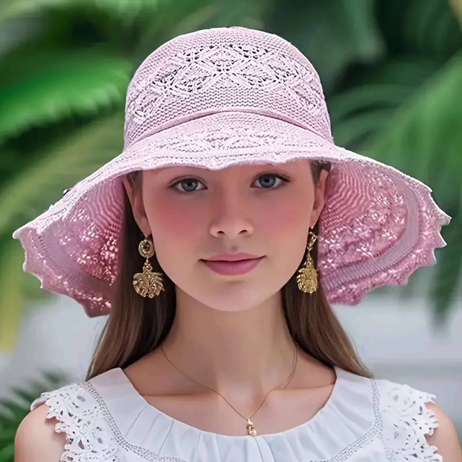 Wide Brim Sun Visor Hats Women's Foldable Fisherman Hat Breathable Beach Sun Hat for Camping Traveling