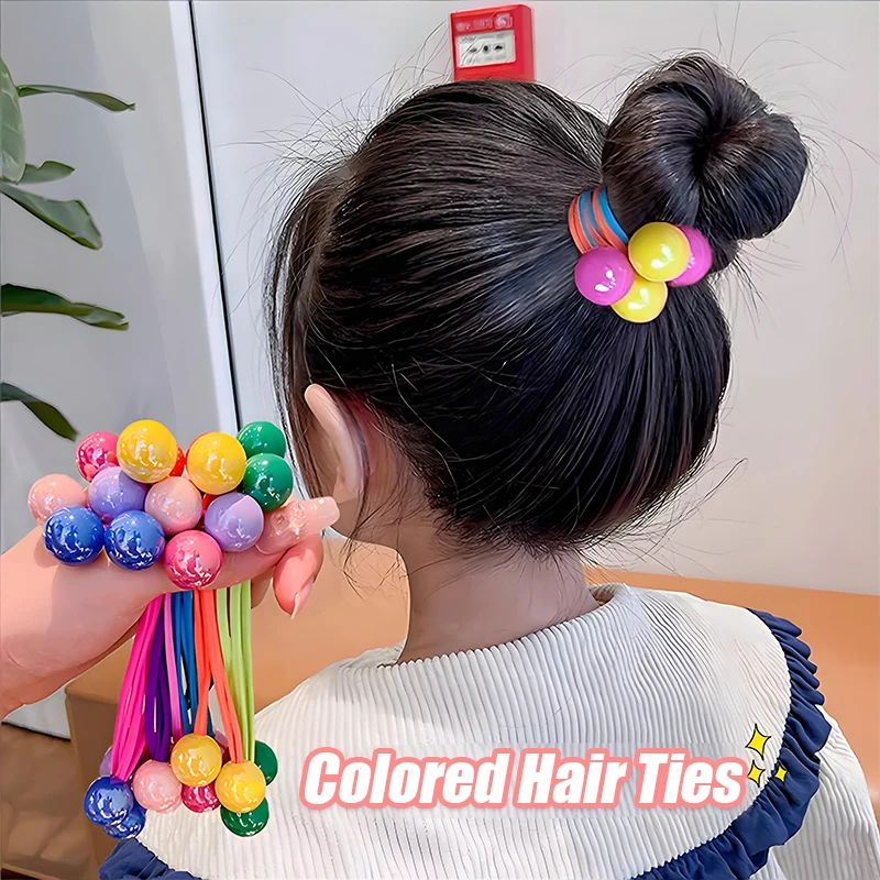 Candy Color Ball Hair Ties for Girls Cute Princess Long Elastic Hair Rope Colorful Beaded Ponytail Holders Kids Baby Hair Bands