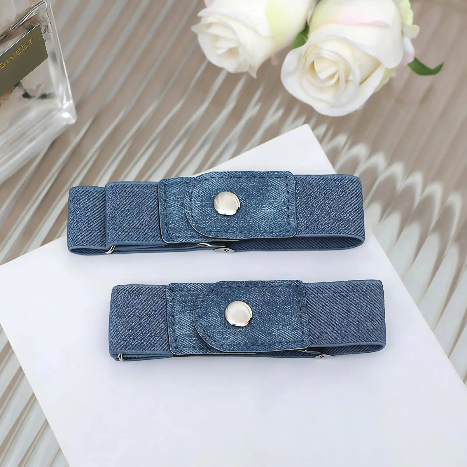 1 Pair No Buckle Elastic Belt Stretchable Adjustable Waistband for Women Men Jeans Pants Trousers Dresses Casual Fashion Wear
