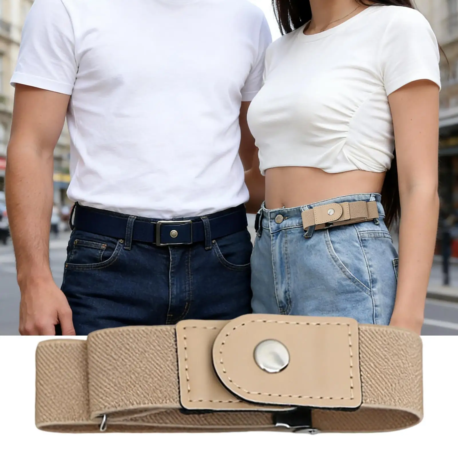 1 Pair No Buckle Elastic Belt Stretchable Adjustable Waistband for Women Men Jeans Pants Trousers Dresses Casual Fashion Wear