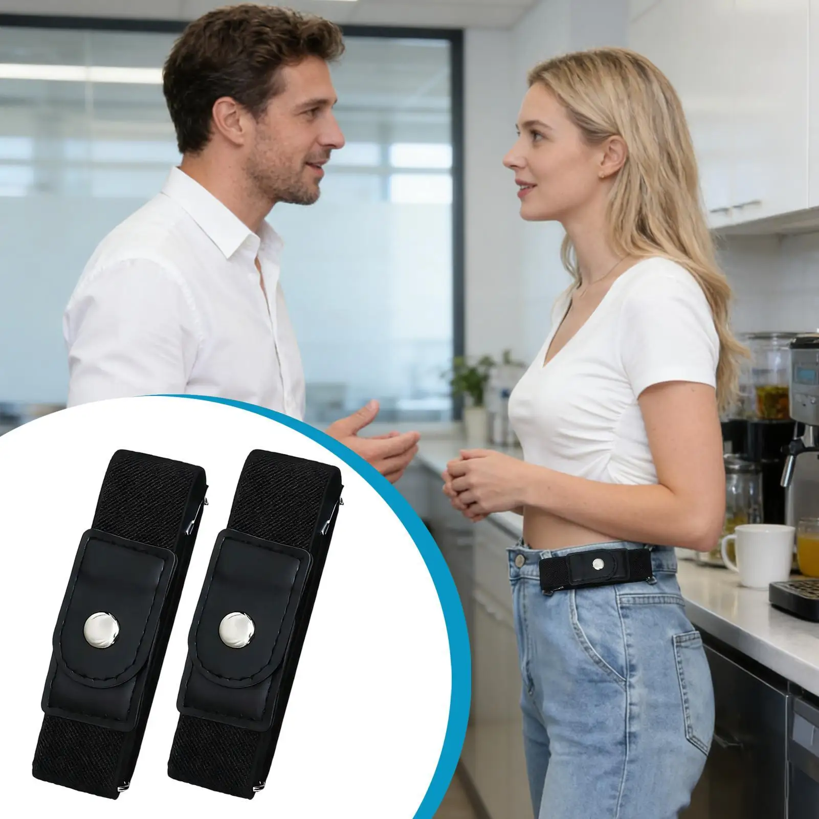 1 Pair No Buckle Elastic Belt Stretchable Adjustable Waistband for Women Men Jeans Pants Trousers Dresses Casual Fashion Wear