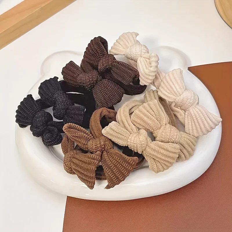 Sweet Style Bow Hair Ties Set for Women High Elasticity Fabric Ponytail Holders with Solid Color Bowknot - Minimalist Hair