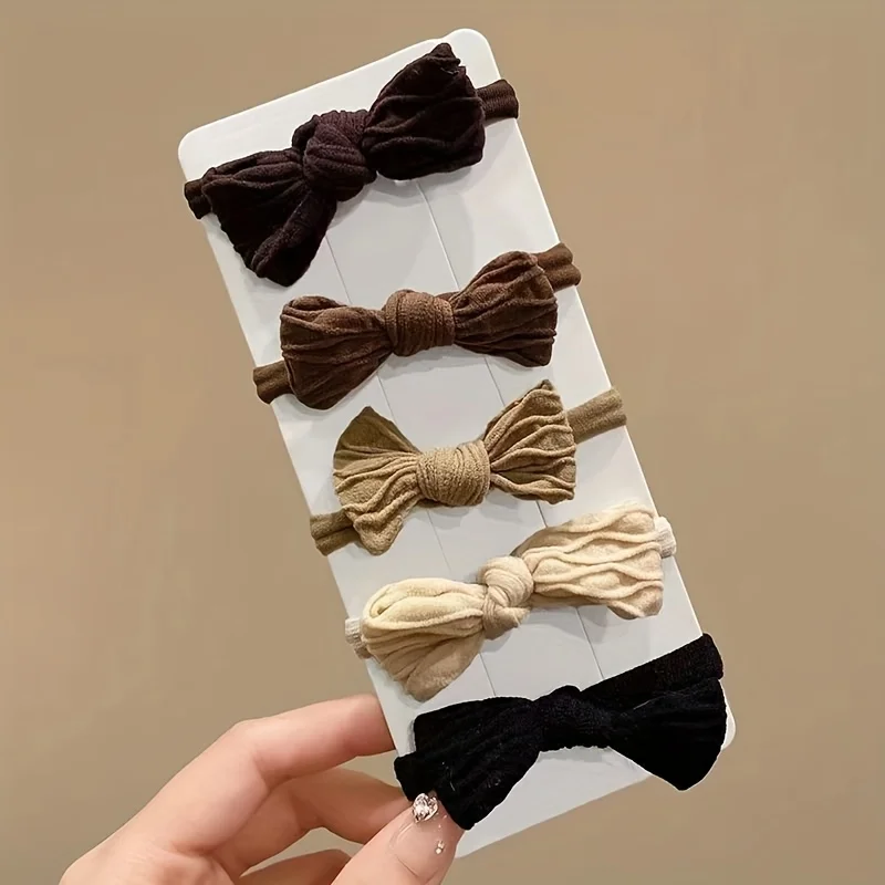 Sweet Style Bow Hair Ties Set for Women High Elasticity Fabric Ponytail Holders with Solid Color Bowknot - Minimalist Hair