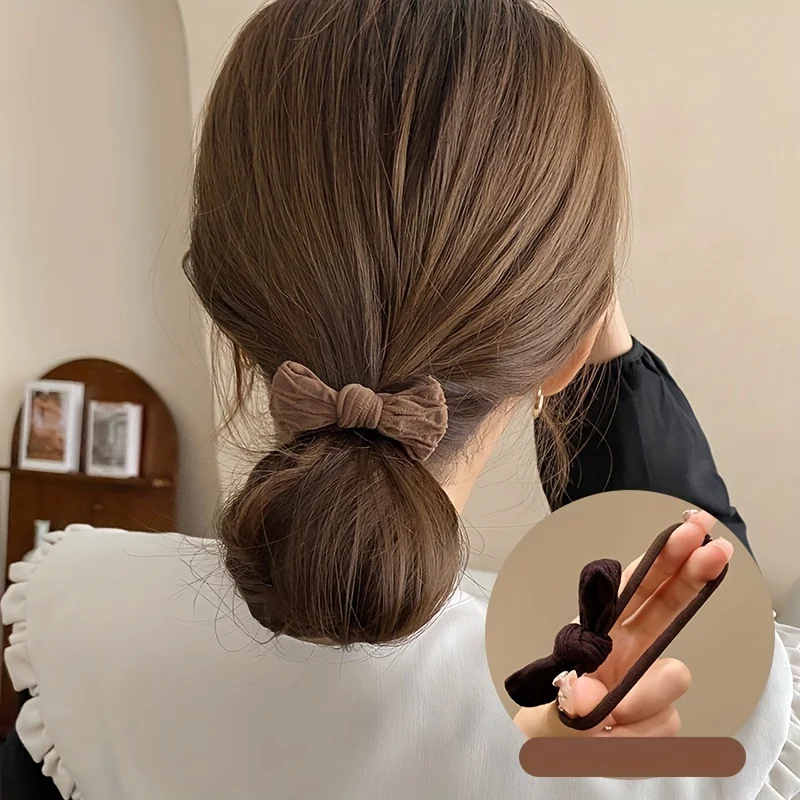 Sweet Style Bow Hair Ties Set for Women High Elasticity Fabric Ponytail Holders with Solid Color Bowknot - Minimalist Hair