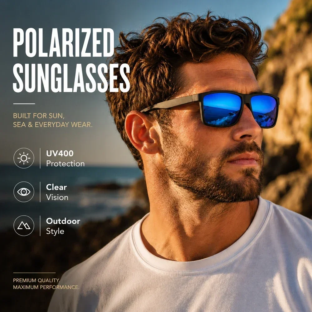 Men's Outdoor Polarized Sunglasses, Frosted Texture Frame UV400 Lens for Fishing Driving Cycling, Anti-Glare Sports Eyewear
