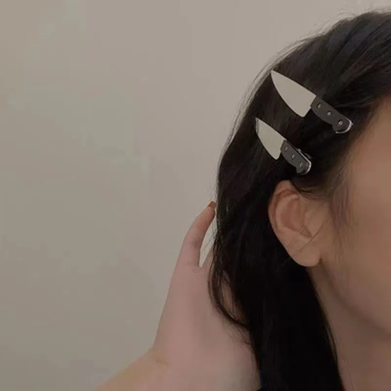 1/2pcs Creative Gothic Emulation Knife Hair Clips Side Bangs Hairpins Funny Weird Knife Headwear Cosplay Parties Creative