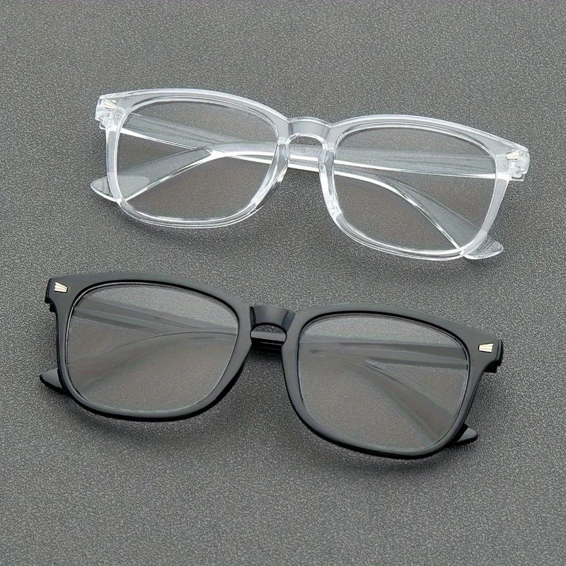 1pc Square Rivet Fashion Anti Blue Light Glasses for Daily Commute, Fashion Glasses|Riveted Frame Design|Lightweight Eyewear