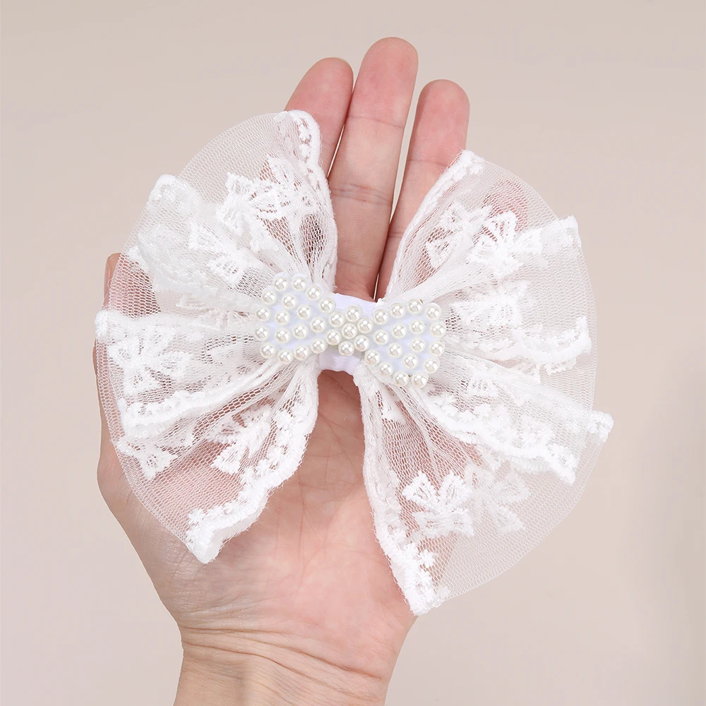 2Pcs Flower Lace Bow Hair Clips For Girls Sweet Pearls Hairpins Floral Embroidery Barrette Children Kids Headwear Accessories