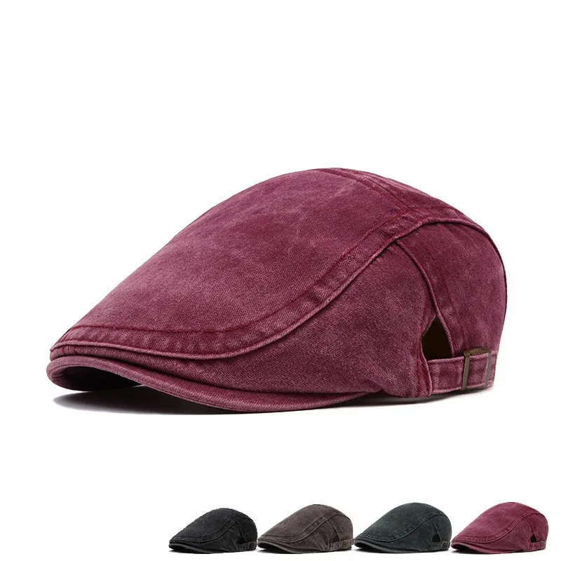 Streetwear Flat Cap Unisex Casual Adjustable Ivy Cap Travel Vintage Washed Cotton Newsboy Cap Simple Daily Party Dating Hat