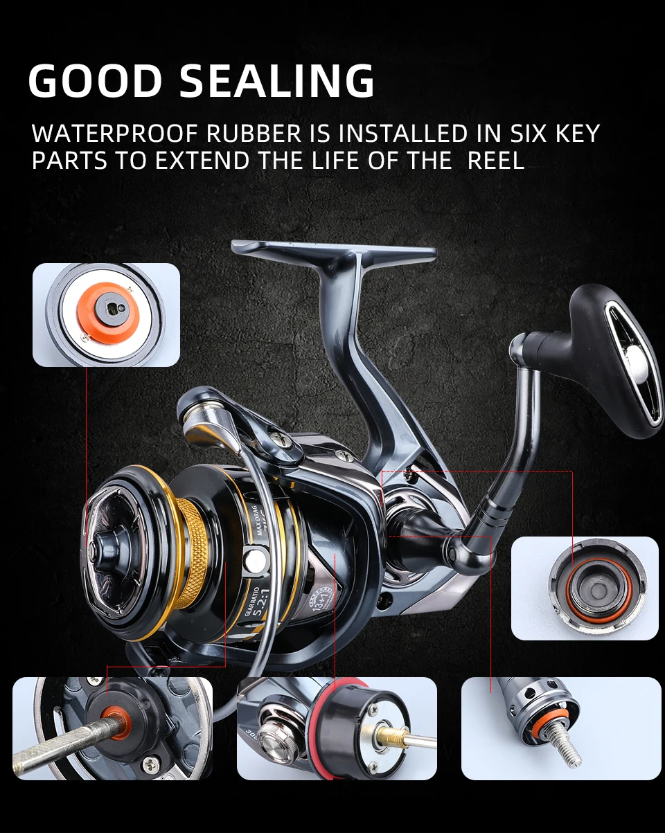 BEARKING brand New arrival Saltwater Fishing Reel Spinning 1000-6000 9+1BB 5.2:1 Max Drag 12KG Water-Proof Reels