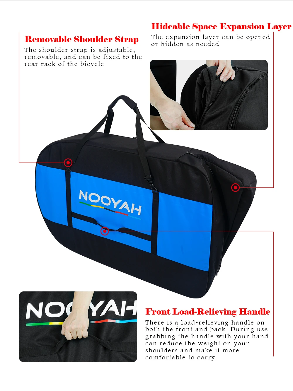 NOOYAH Bike Bag Bike Transport No Need Remove Handlebars Wheels MTB Road Bike Case Three-Layer Fabric Foldable 2-in-1 Multi-Bag