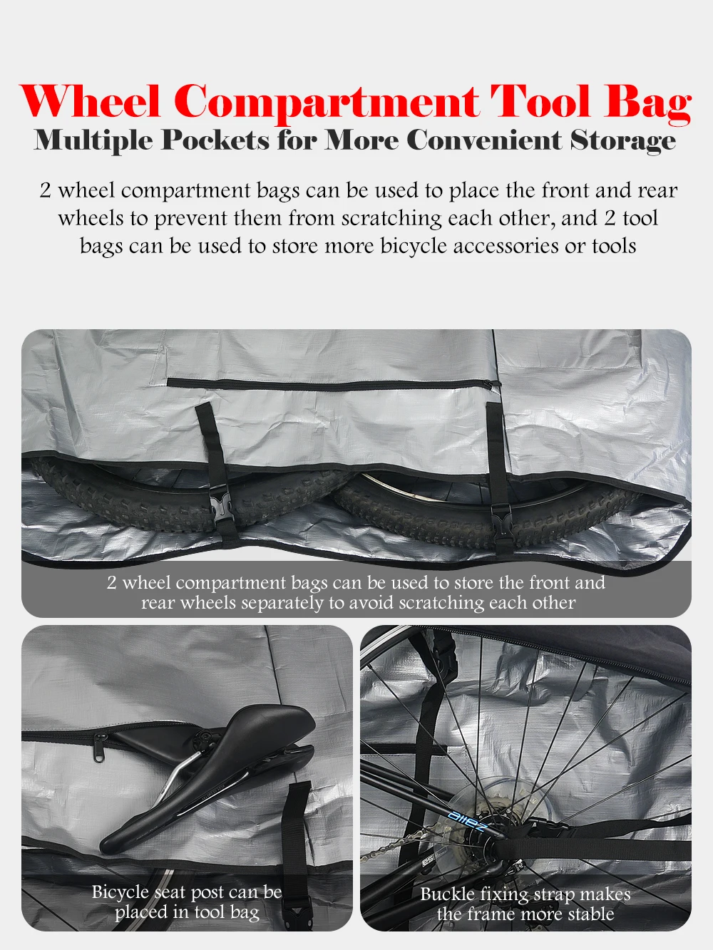 NOOYAH Bike Bag Bike Transport No Need Remove Handlebars Wheels MTB Road Bike Case Three-Layer Fabric Foldable 2-in-1 Multi-Bag