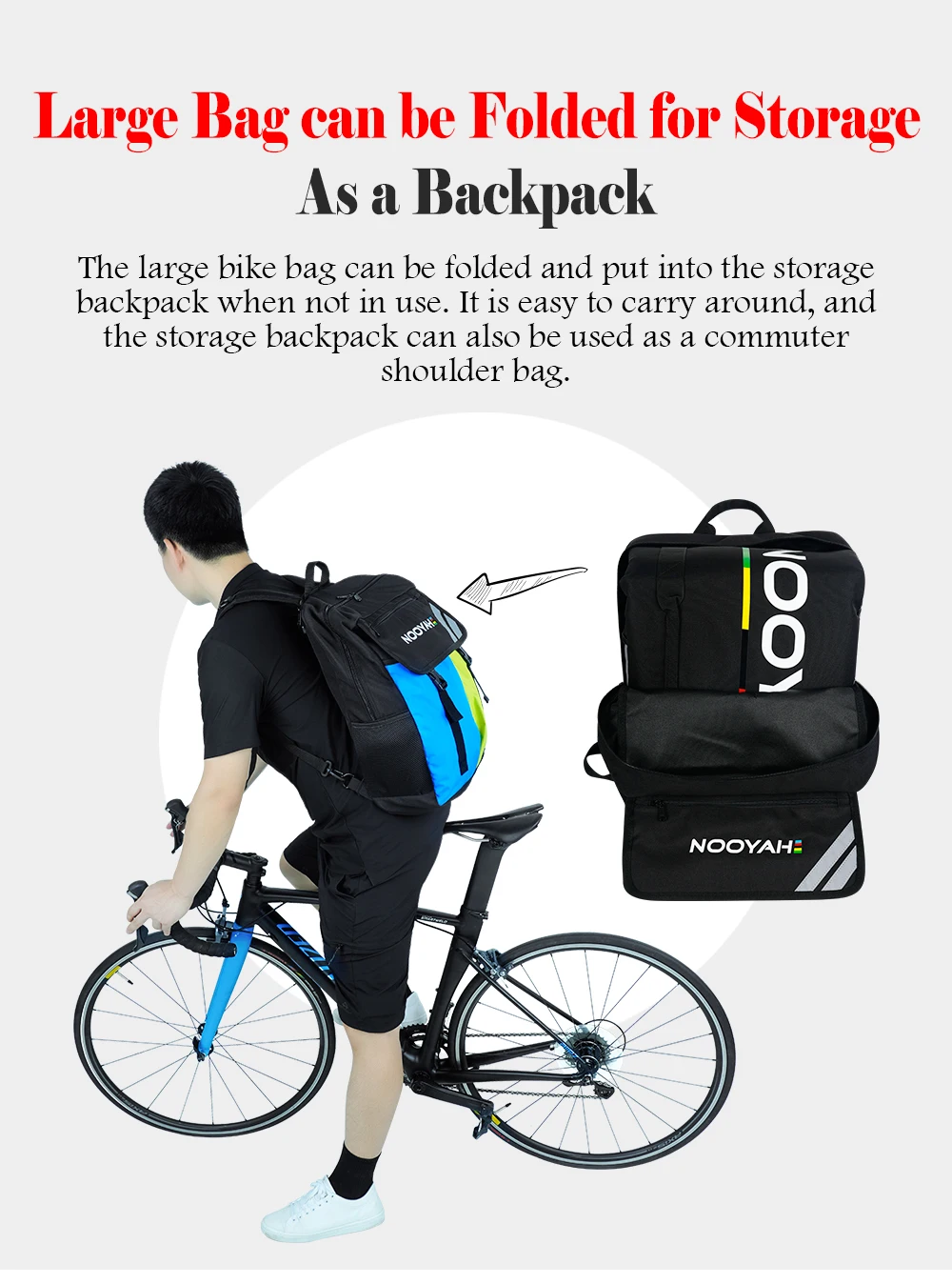 NOOYAH Bike Bag Bike Transport No Need Remove Handlebars Wheels MTB Road Bike Case Three-Layer Fabric Foldable 2-in-1 Multi-Bag