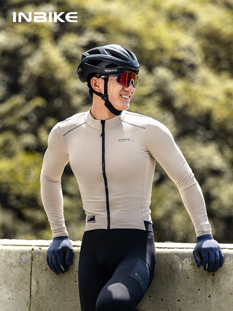 INBIKE 2025 Men's Long Sleeve Jersey Thermal Fleece MTB Cycling Clothing for Men Autumn and Winter Mountain Road BikeTop Clothes