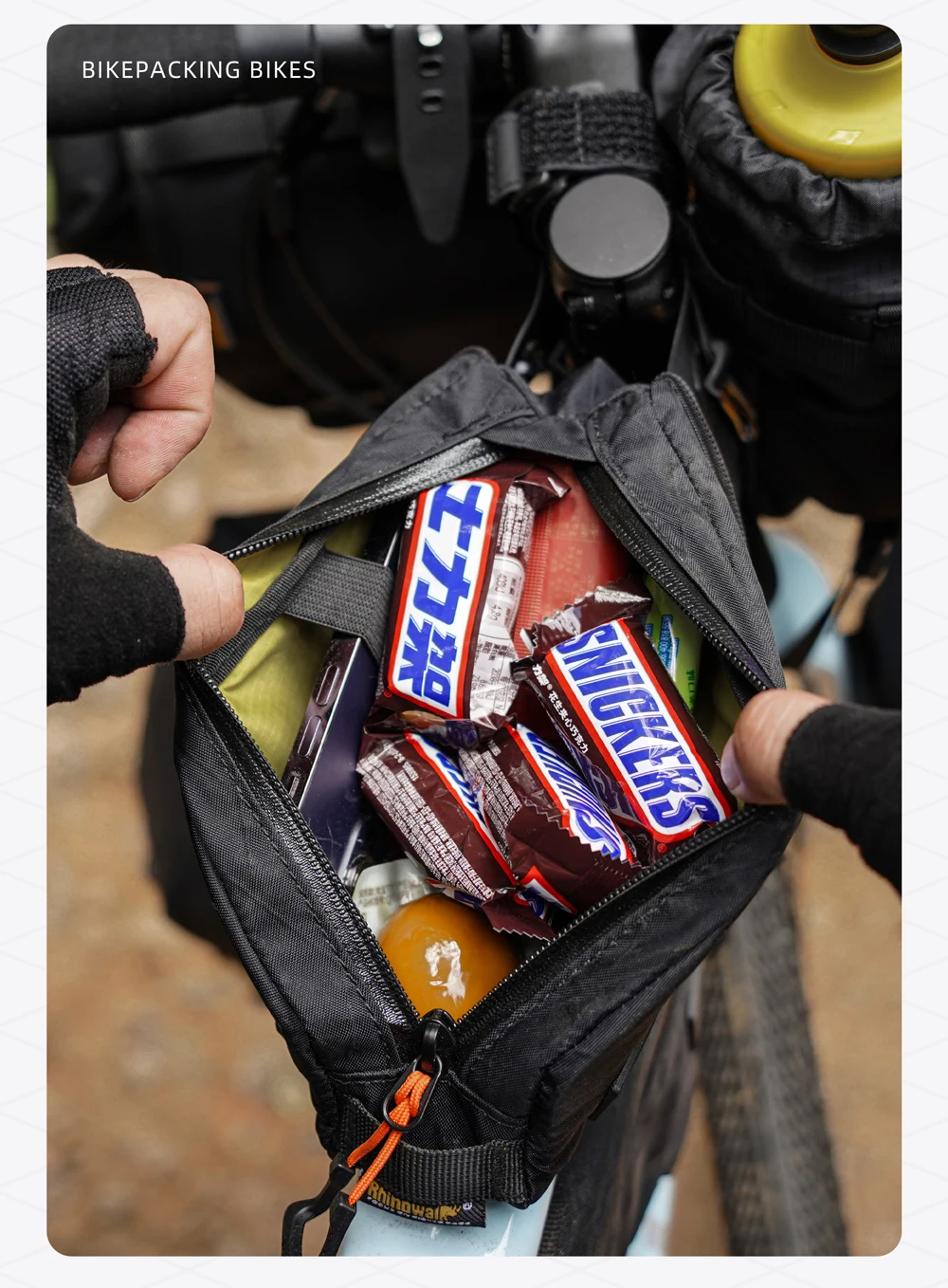 Rhinowalk Bicycle Top Tube Bag Waterproof 1.2L For Gravel Bike Front Frame Bag Screw Fixing Bikepacking Travel Luggage Bag