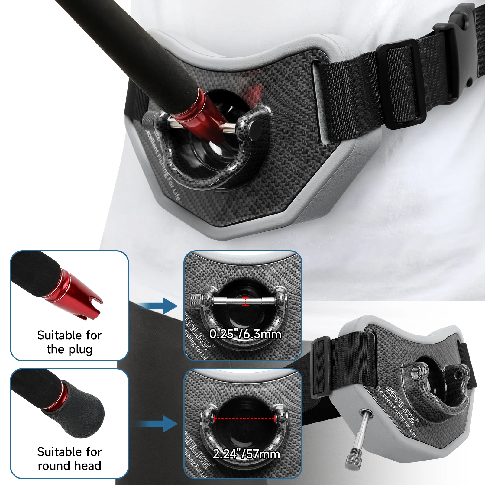 SANLIKE Fishing Fighting Belt Rod Belly Top Carber Fiber Adjustable Protection Waist Fish Pole Holder Fishing Tool Accessories