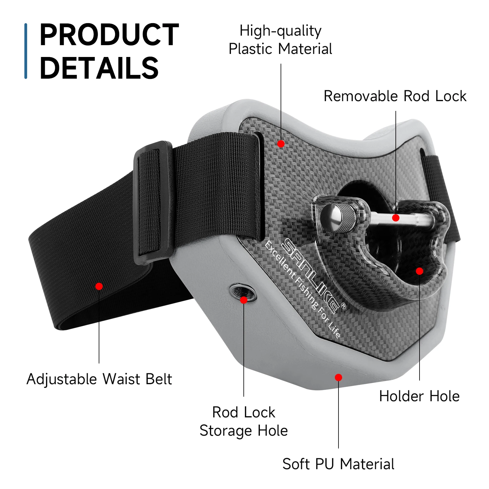 SANLIKE Fishing Fighting Belt Rod Belly Top Carber Fiber Adjustable Protection Waist Fish Pole Holder Fishing Tool Accessories