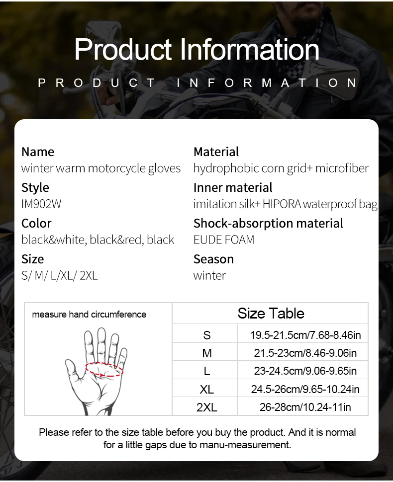 INBIKE Winter Cycling Gloves Men Full Finger Bicycle MTB Motorcycle Gloves Man Touchscreen Shockproof Glove for Motor Driving