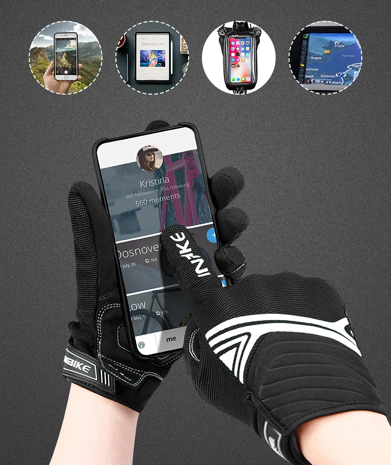 INBIKE Winter Cycling Gloves Men Full Finger Bicycle MTB Motorcycle Gloves Man Touchscreen Shockproof Glove for Motor Driving