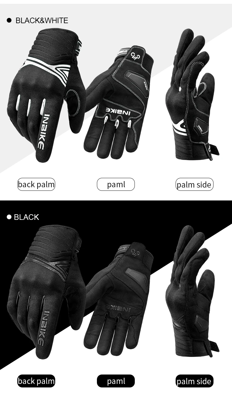INBIKE Winter Cycling Gloves Men Full Finger Bicycle MTB Motorcycle Gloves Man Touchscreen Shockproof Glove for Motor Driving