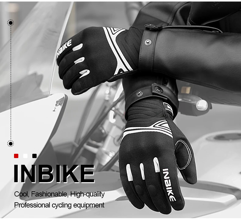 INBIKE Winter Cycling Gloves Men Full Finger Bicycle MTB Motorcycle Gloves Man Touchscreen Shockproof Glove for Motor Driving