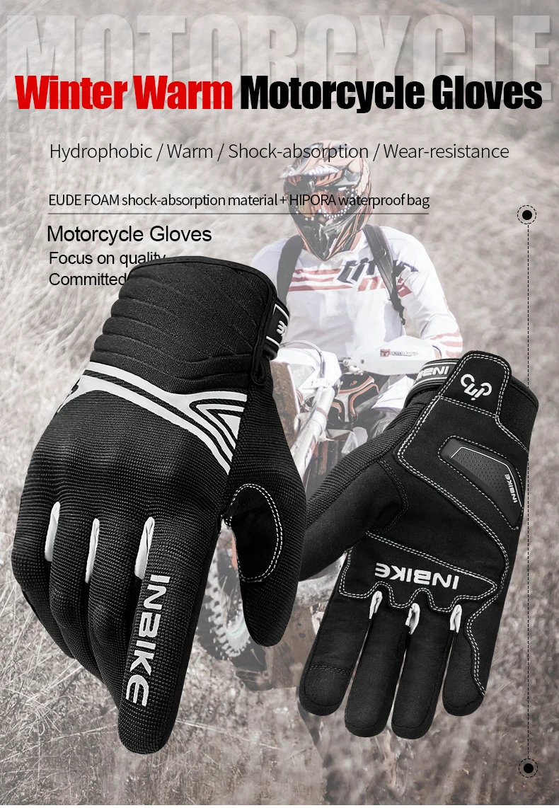 INBIKE Winter Cycling Gloves Men Full Finger Bicycle MTB Motorcycle Gloves Man Touchscreen Shockproof Glove for Motor Driving