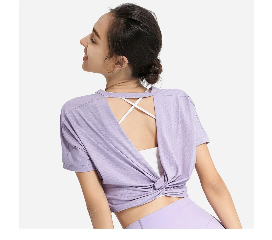 Sports Blouse Woman Casual Crop Top For Fitness Nylon Backless Breathable Gym Jogging Yoga Workout Short Sleeve Yoga Shirts