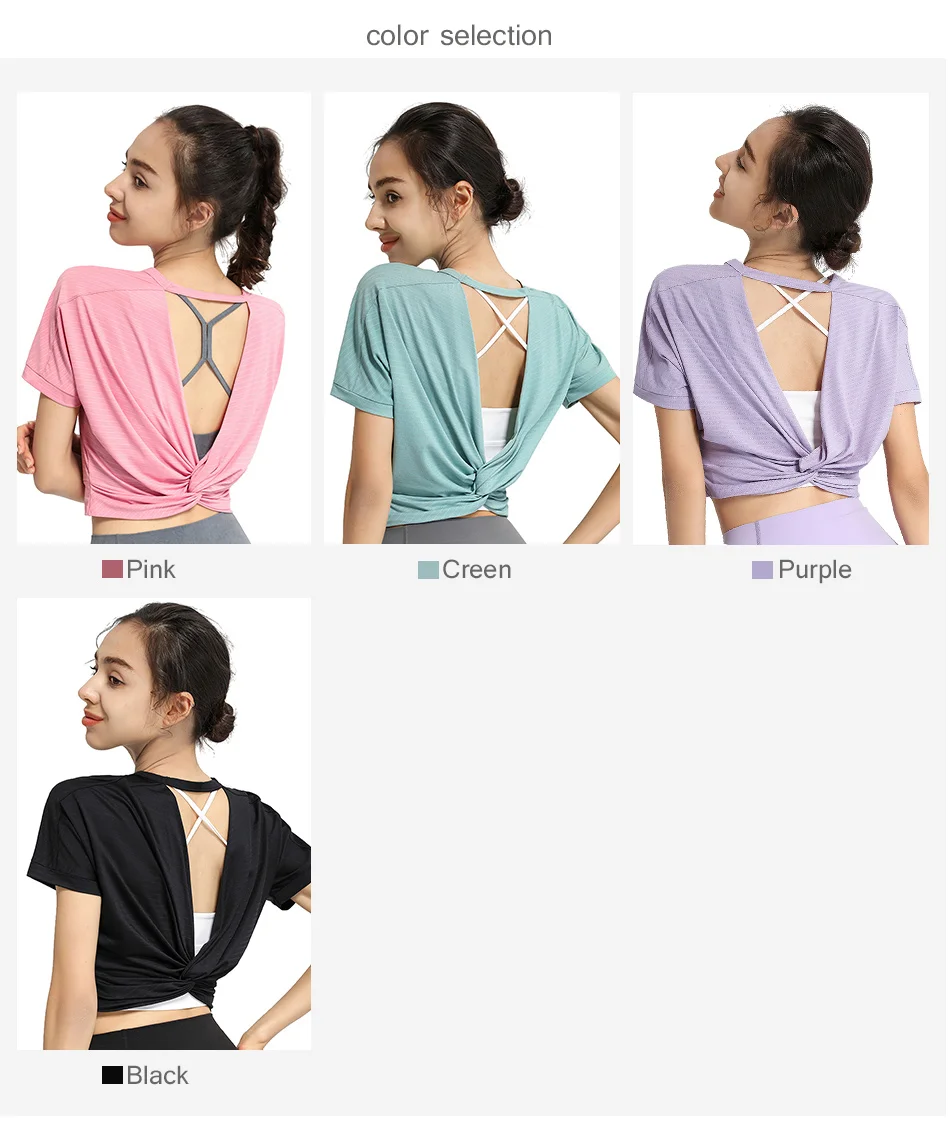 Sports Blouse Woman Casual Crop Top For Fitness Nylon Backless Breathable Gym Jogging Yoga Workout Short Sleeve Yoga Shirts